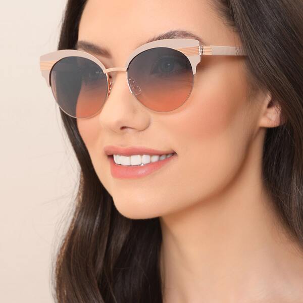

Stripe Detail Top Rim Clubmaster Sunglasses, Beige