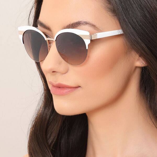 

Stripe Detail Top Rim Clubmaster Sunglasses, White