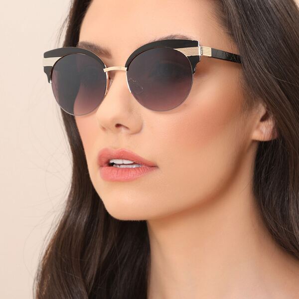 

Stripe Detail Top Rim Clubmaster Sunglasses, Black
