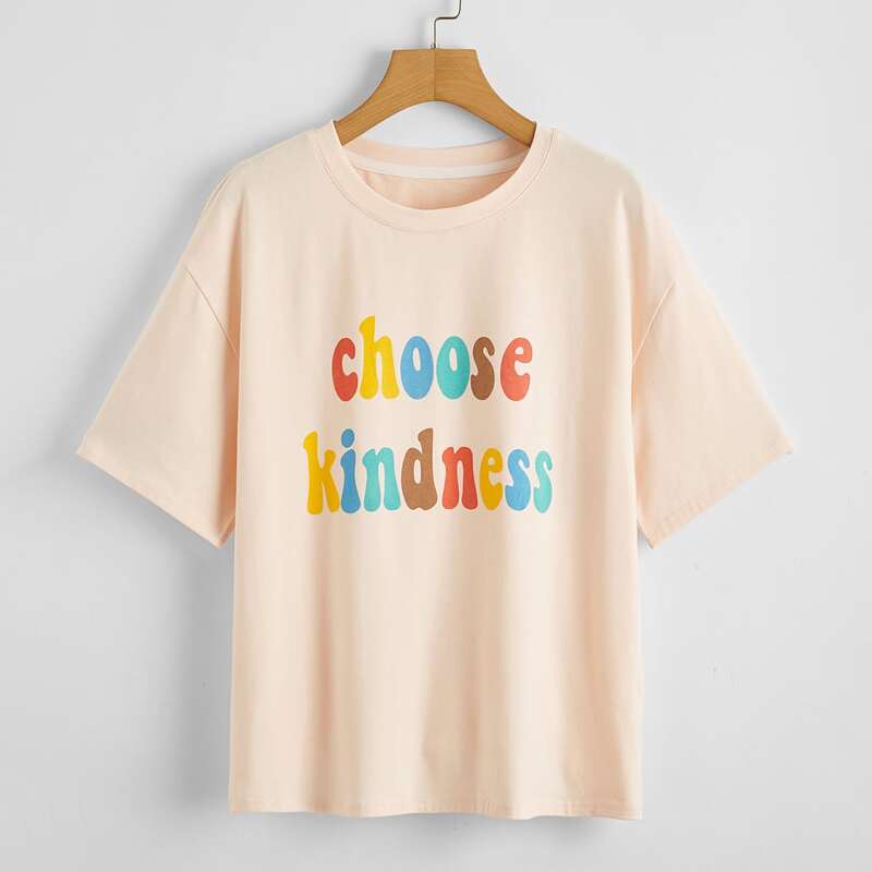 

Rainbow Letter Graphic Tee, Baby pink