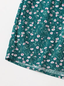 Soleia Ditsy Floral Print Tie Back Halter Romper - Teal Blue - View 5