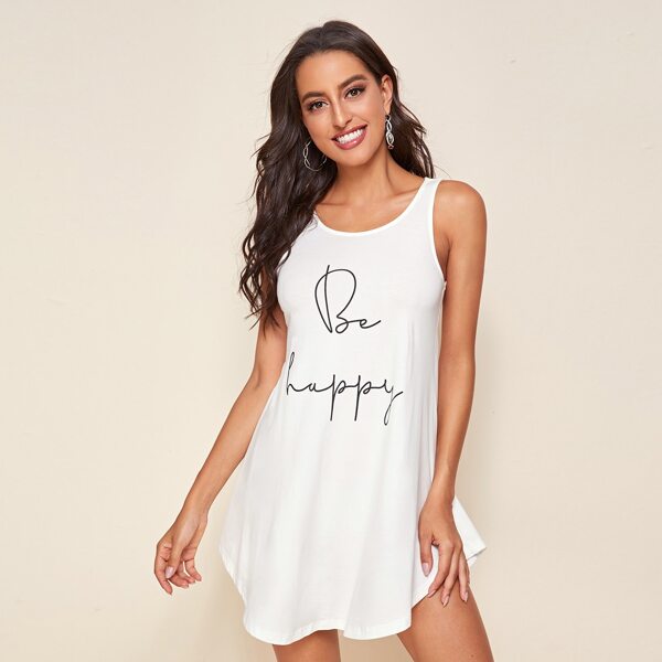 

Letter Graphic Curved Hem Tank Dress, White