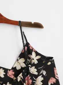SHEIN VCAY Top Cami Con Impresión Floral Y Lazo - Negro - Ver 3