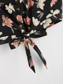 SHEIN VCAY Top Cami Con Impresión Floral Y Lazo - Negro - Ver 4