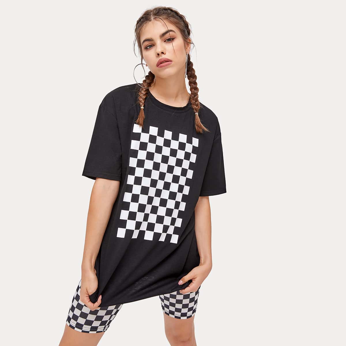 

Checkerboard Oversized Tee, Black