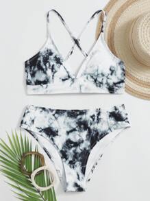 Tie Dye High Waisted Bikini Set Summer Beach - Multicolor - View 1