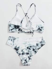 Tie Dye High Waisted Bikini Set Summer Beach - Multicolor - View 2