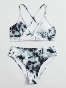 Tie Dye High Waisted Bikini Set Summer Beach - Multicolor - View 4