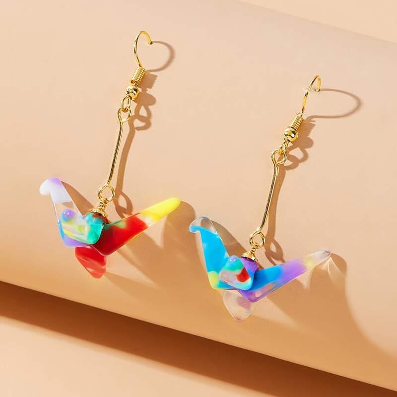 

Paper Crane Drop Earrings, Multicolor