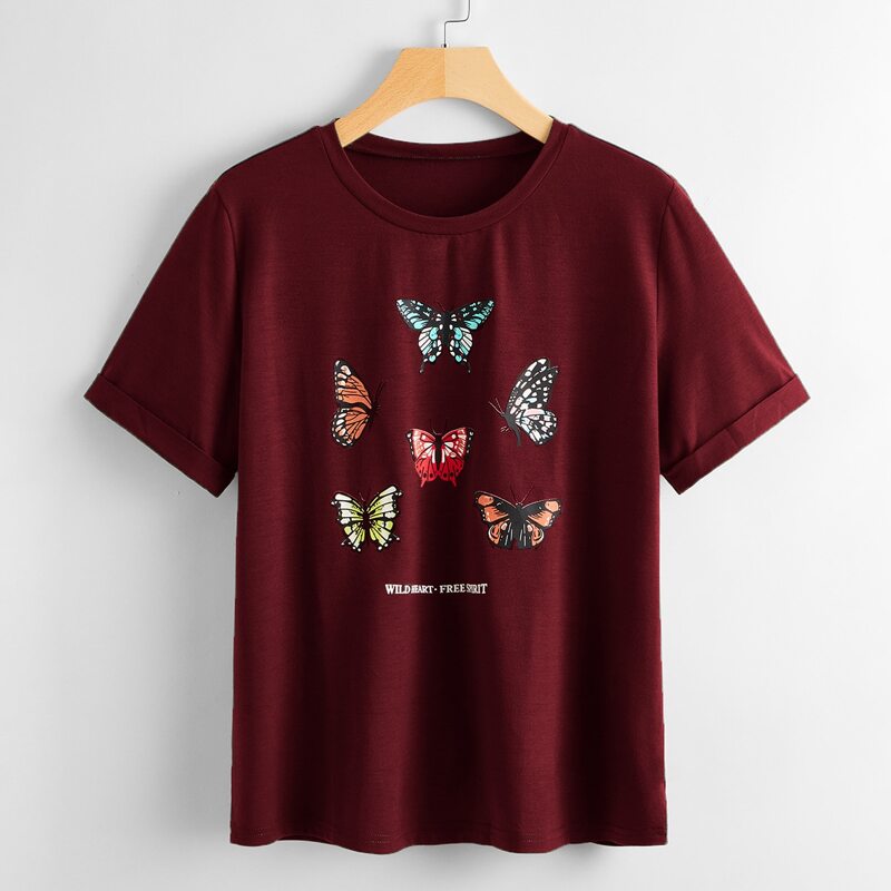 

Butterfly Print Tee, Maroon