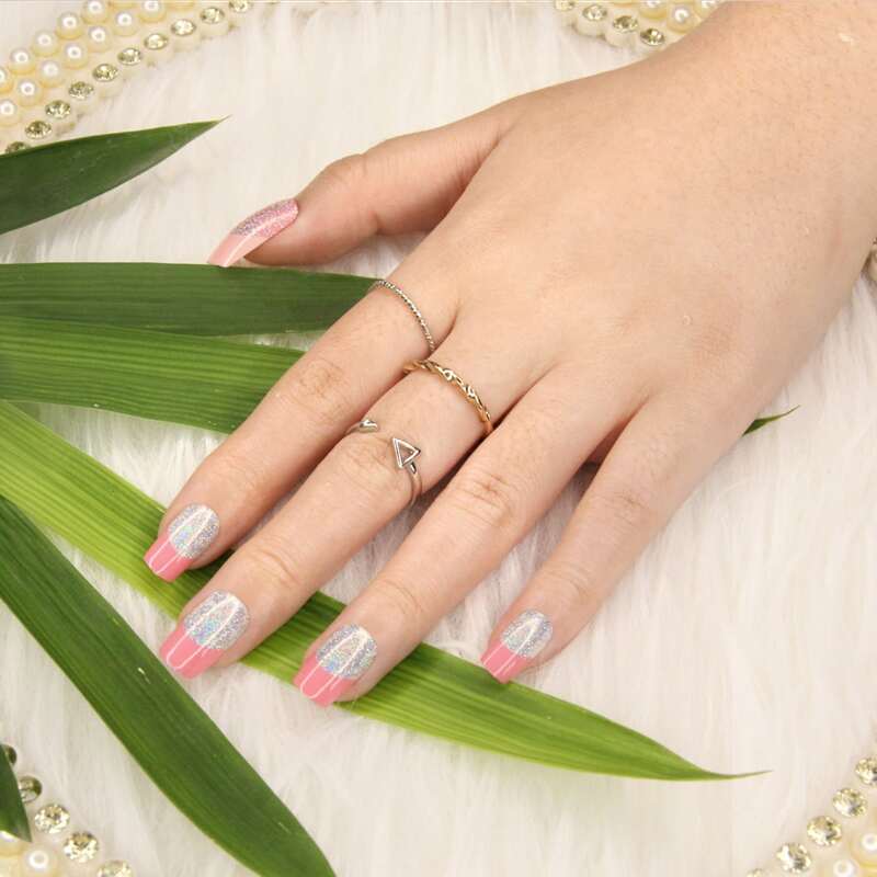 

24pcs Glitter False Nail & 1sheet Tape & 1pc Nail File, Multicolor