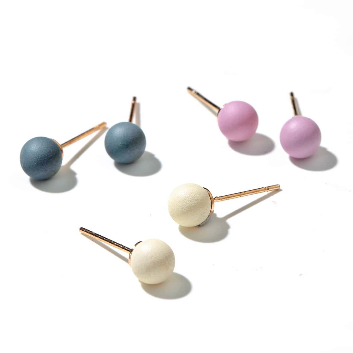 

3pairs Round Ball Stud Earrings, Multicolor