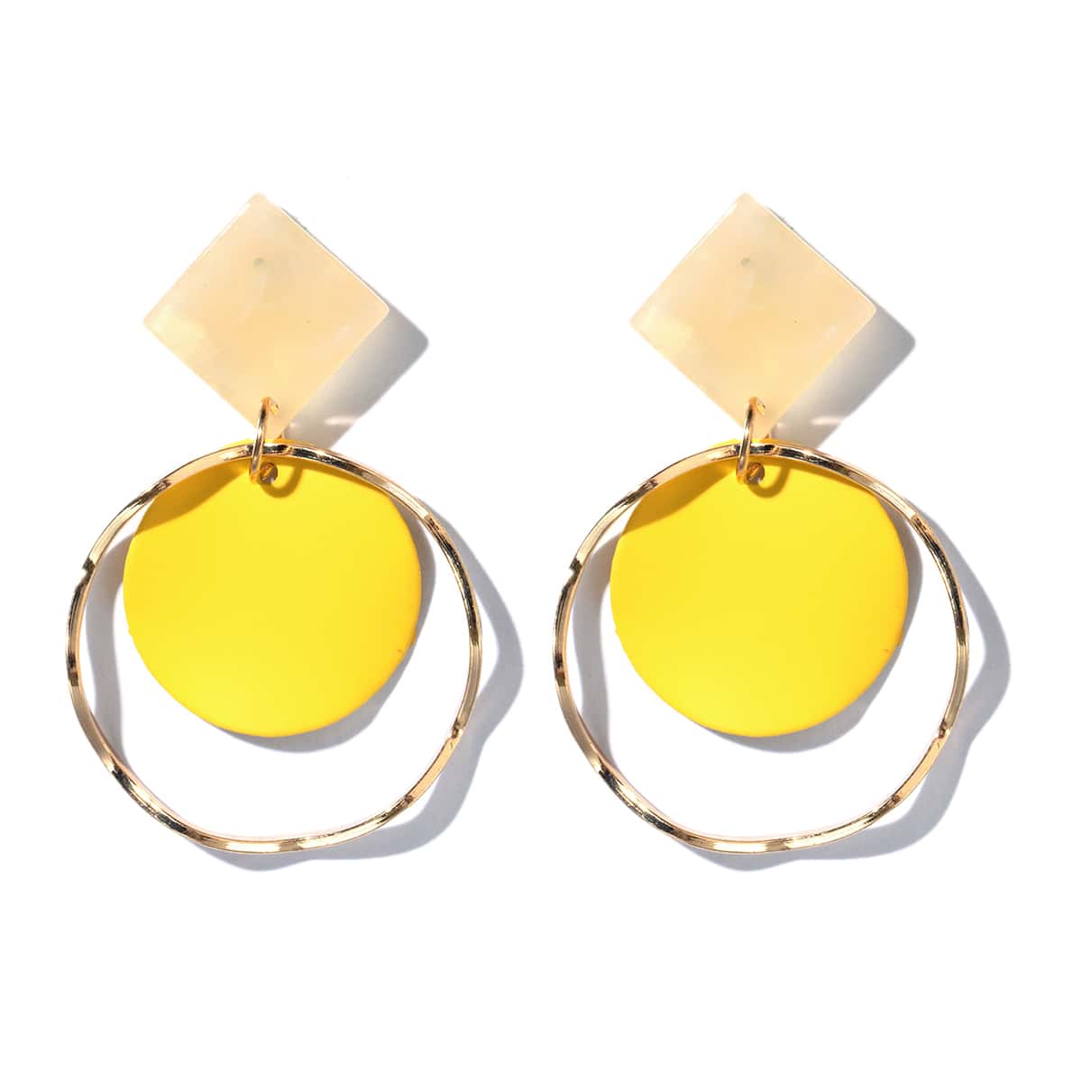 

Geometric & Disc Decor Drop Earrings, Yellow