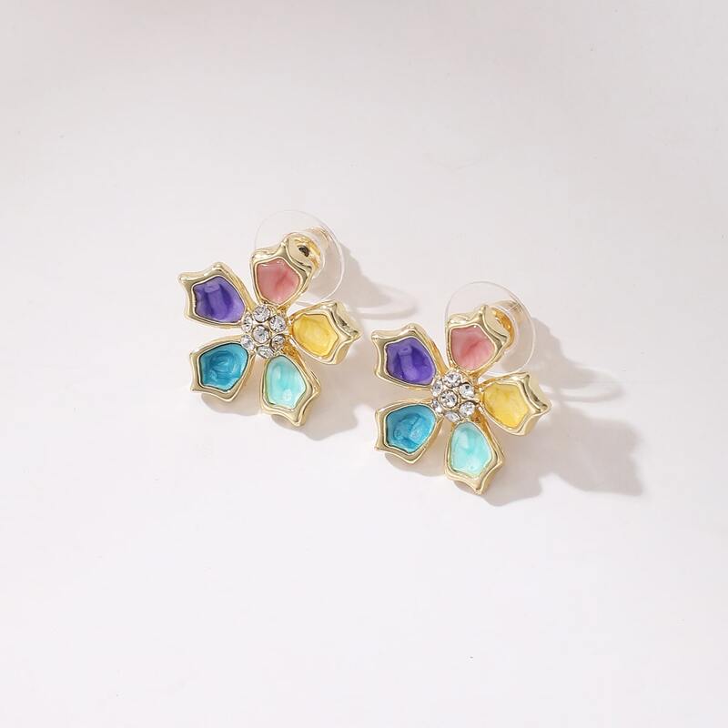 

Rhinestone Decor Flower Stud Earrings, Multicolor