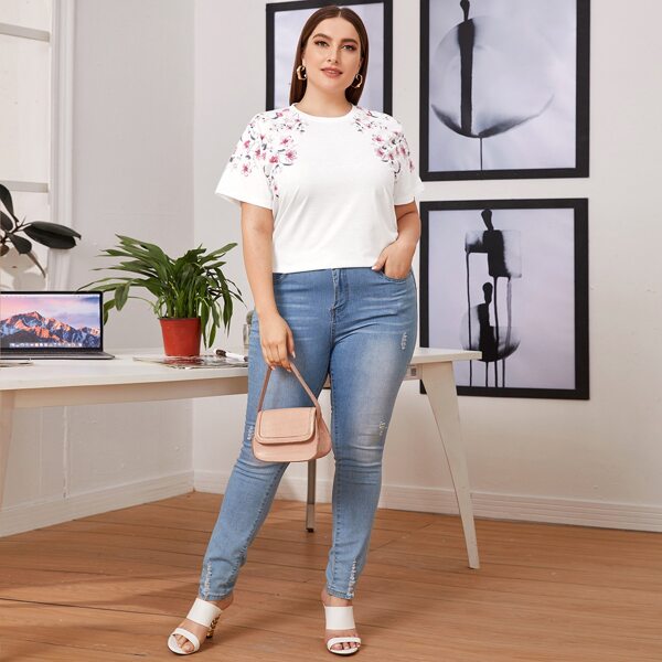 

Plus Floral Print Tee, White