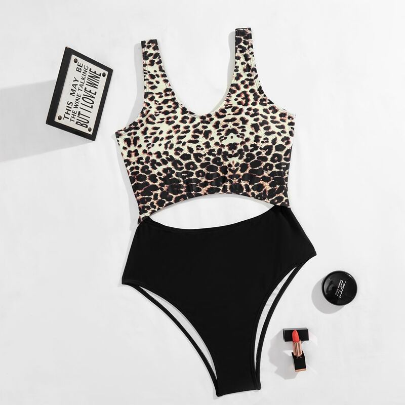 

Leopard Cut-out One Piece Swimsuit, Multicolor