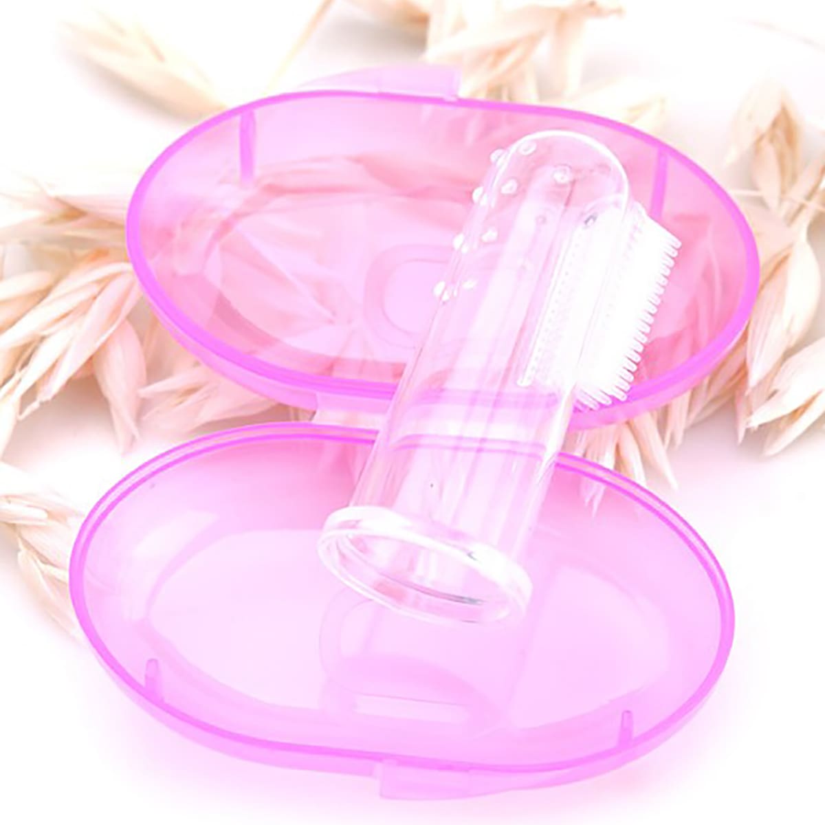 

1pc Dog Finger Toothbrush With 1pc Storage Box, Pink