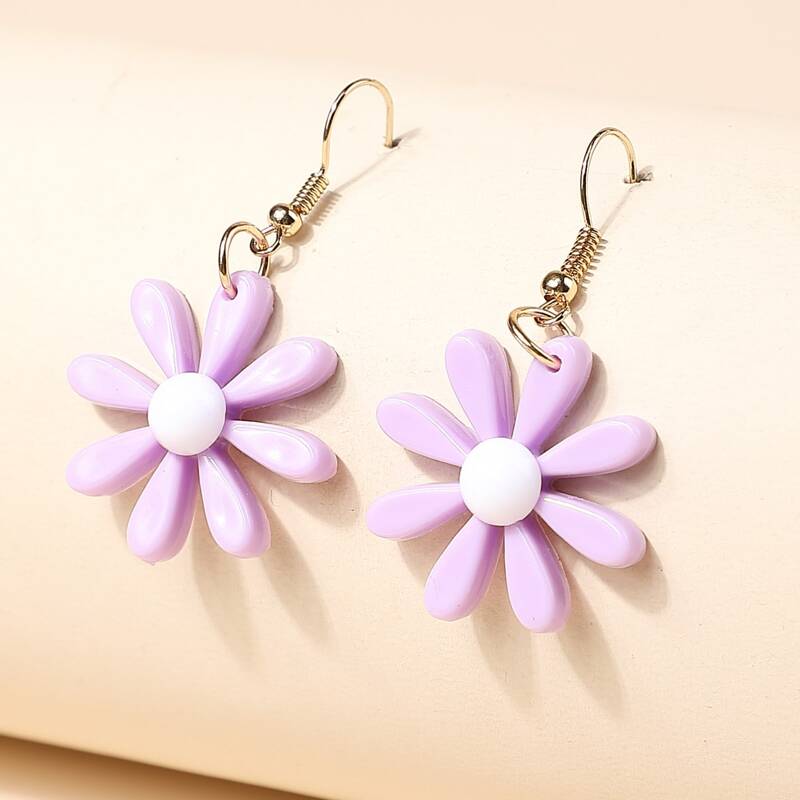 

Flower Design Drop Earrings, Purple