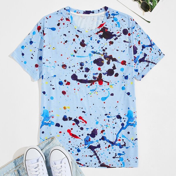 

Men Graphic Print Short Sleeve Tee, Baby blue