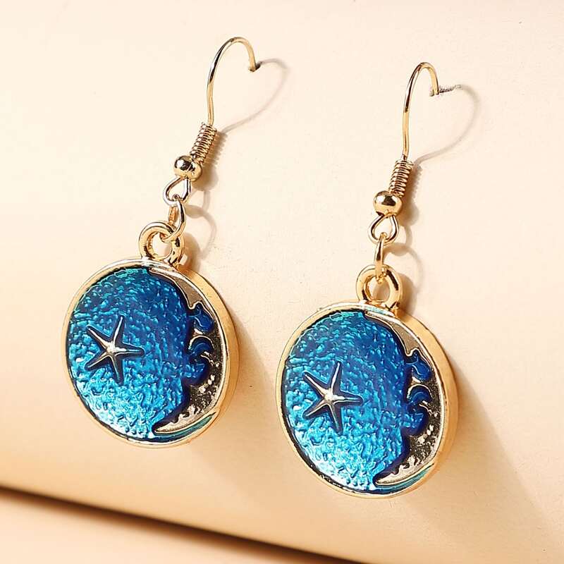 

Star Decor Round Drop Earrings, Blue
