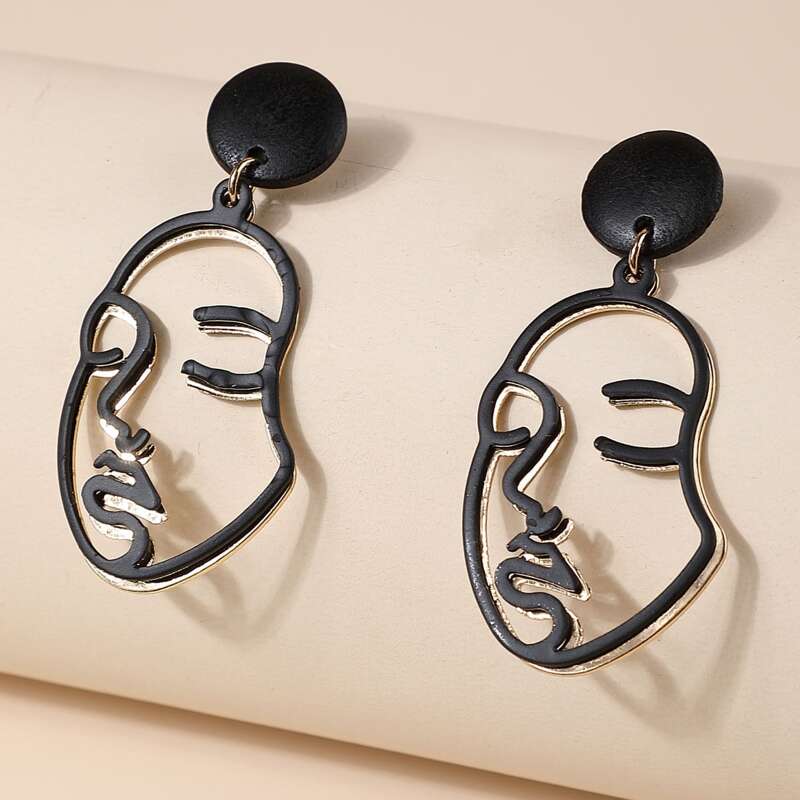 

Hollow out Figure Drop Earrings, Black