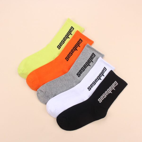 

5pairs Letter Graphic Socks, Multicolor