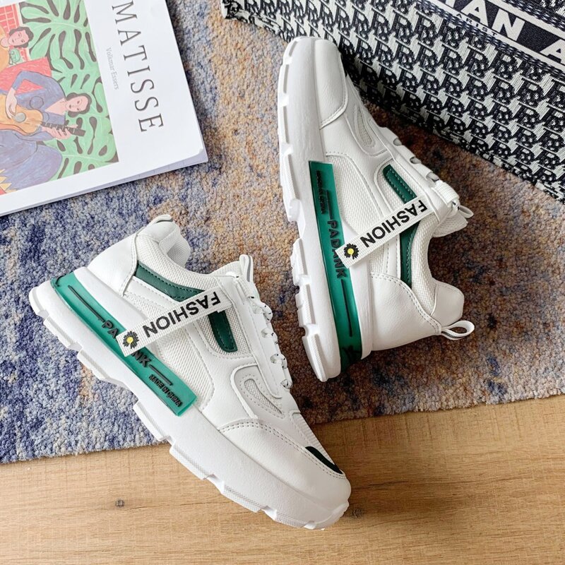 

Mesh Panel Lace-up Chunky Sneakers, White
