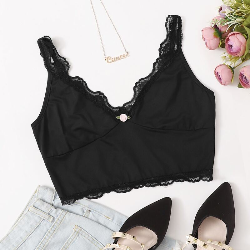 

Lace Trim Black Crop Cami
