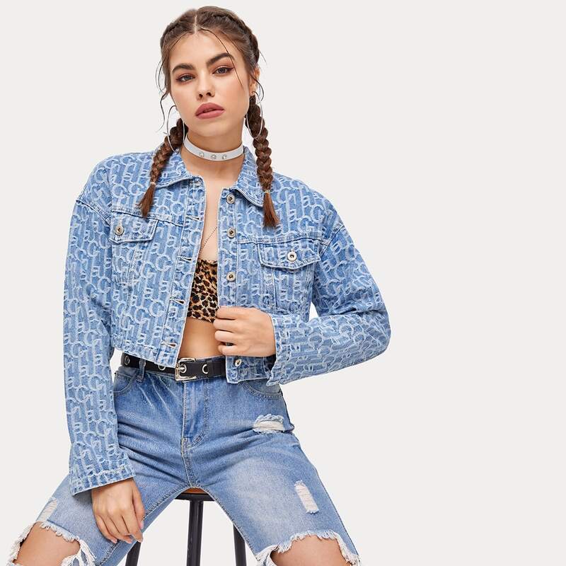 

Drop Shoulder Crop Denim Trucker Jacket, Light wash
