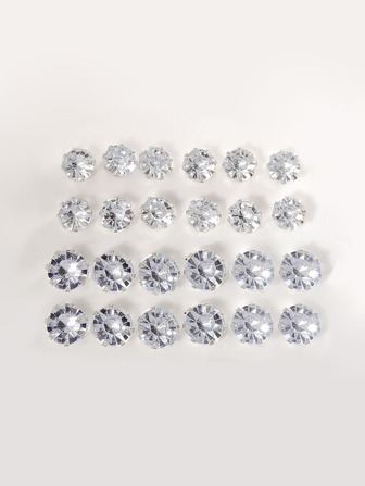 12pairs Men Crystal & Cubic Zirconia Stud Earrings Cubic Zirconia Decor Stud Earrings for Jewelry Gift