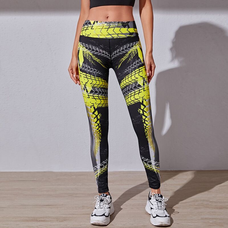 

Chevron Print Wideband Waist Sports Leggings, Multicolor