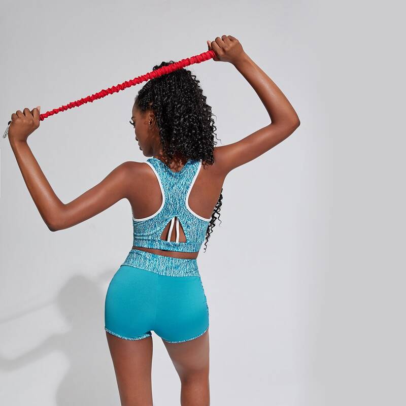 

Graphic Print Sports Bra & Sports Shorts Set, Mint blue