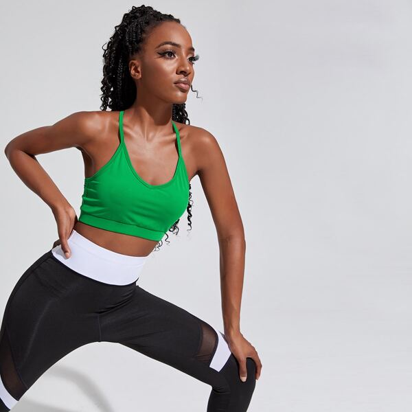 

Strappy Back Padded Sports Bra, Green bright