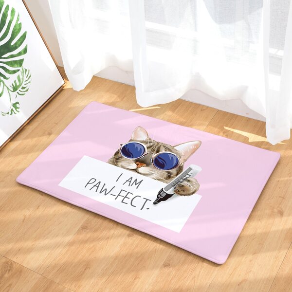 

Cat Print Floor Mat, Baby pink