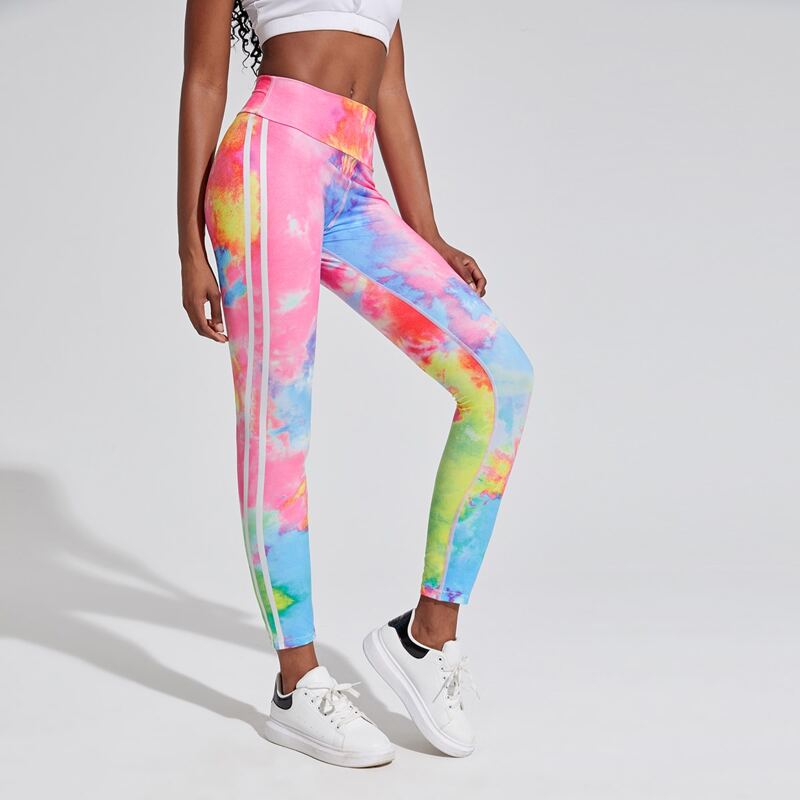 

Tie Dye Side Stripe Sports Leggings, Multicolor