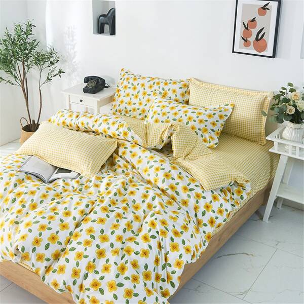 

Flower Print Bedding Set Without Filler, Yellow
