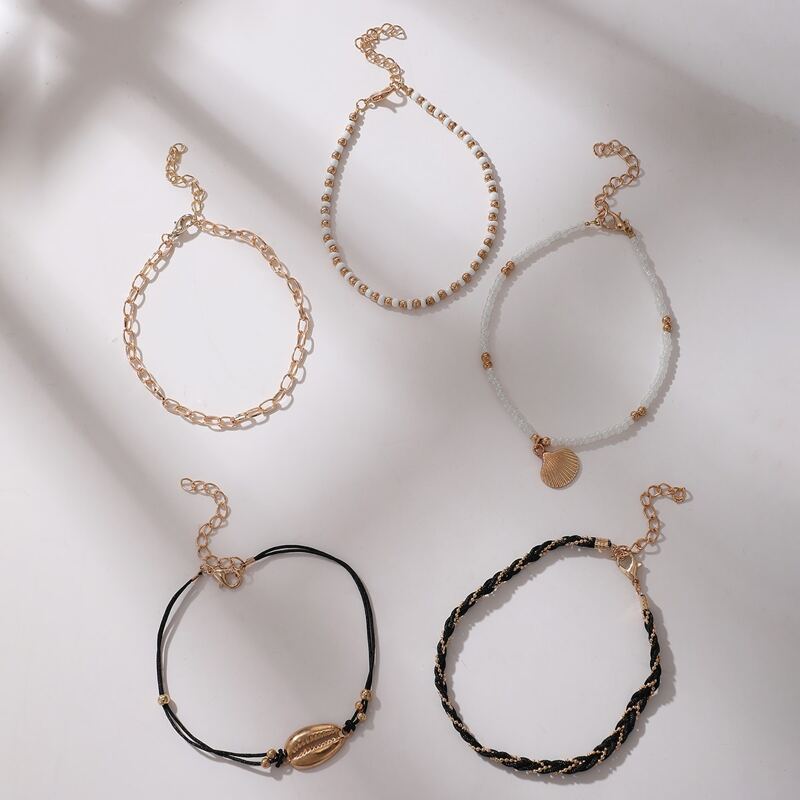 

5pcs Shell Beaded Anklet, Multicolor