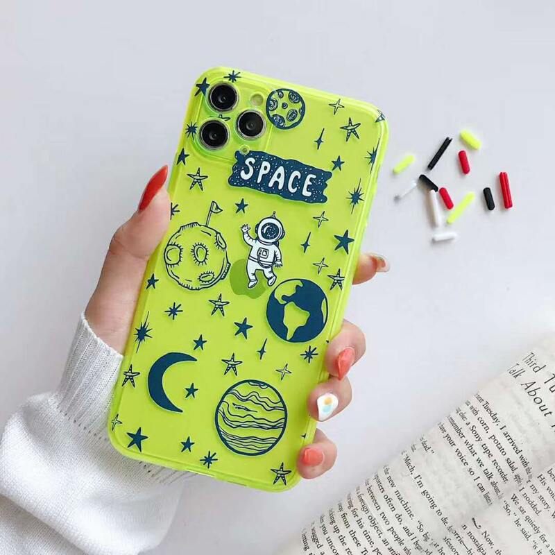 

Galaxy & Astronaut iPhone Case, Clear lime green