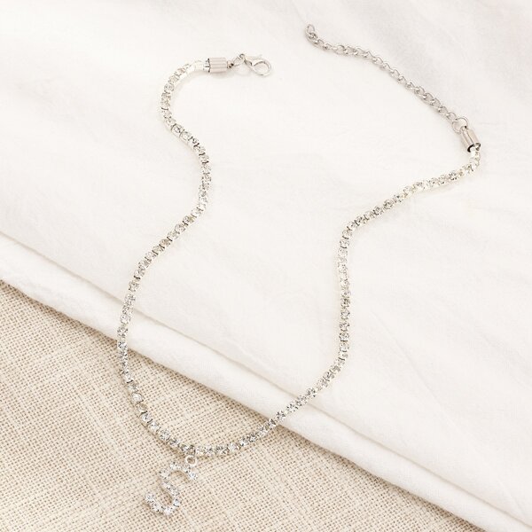 

Rhinestone Letter Charm Necklace, Silver