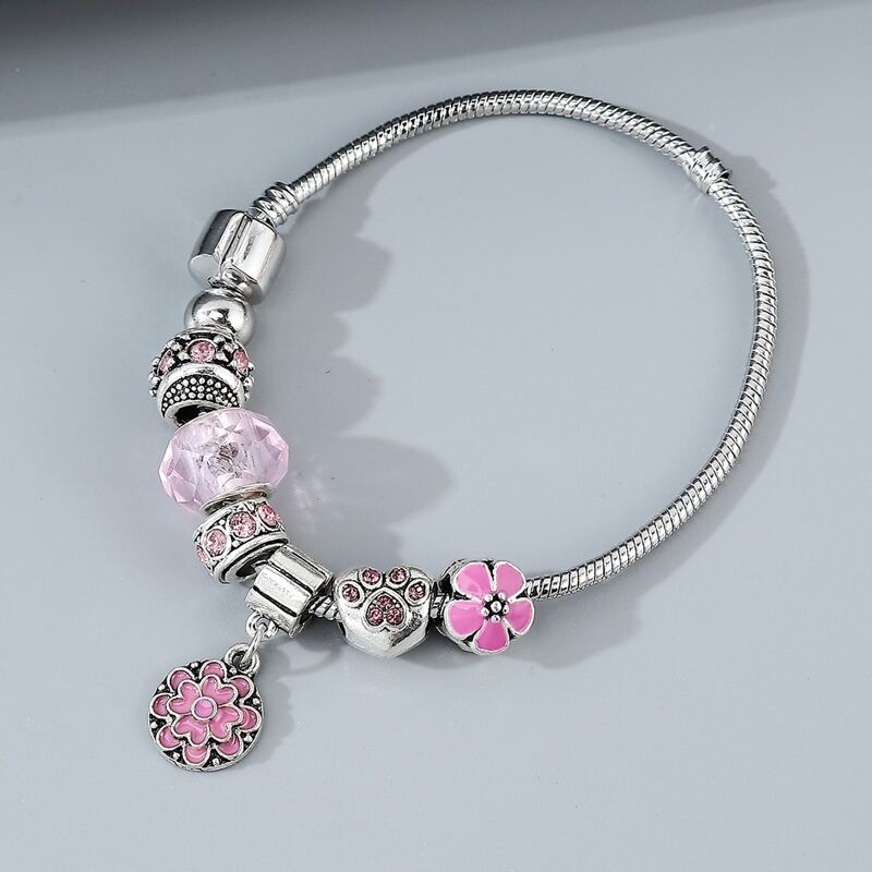 

Flower Bead Decor Bracelet, Pink