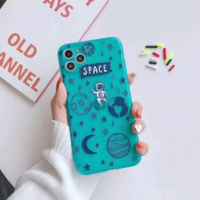 

Galaxy & Astronaut iPhone Case, Clear cadet blue
