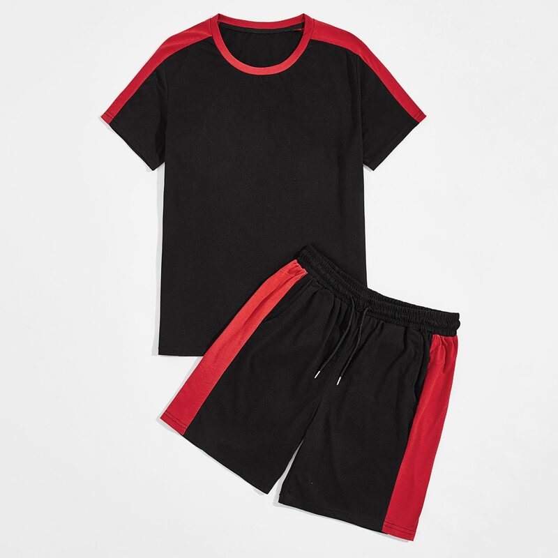 

Guys Contrast Sideseam Tee With Drawstring Shorts, Black