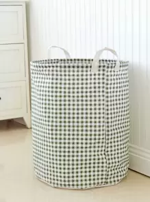 Gingham Pattern Storage Basket - Green - View 1