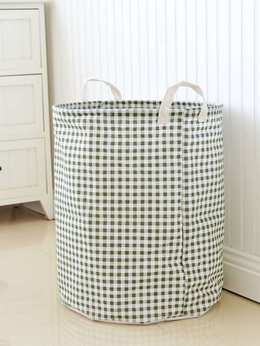 Gingham Pattern Storage Basket - Green - View 1