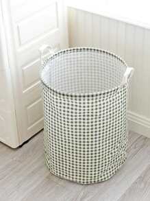 Gingham Pattern Storage Basket - Green - View 2