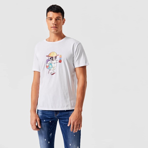 

Men Spaceman Print Round Neck Tee, White
