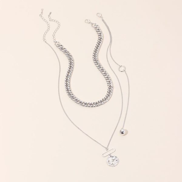 

2pcs Round Ball Charm Necklace, Silver
