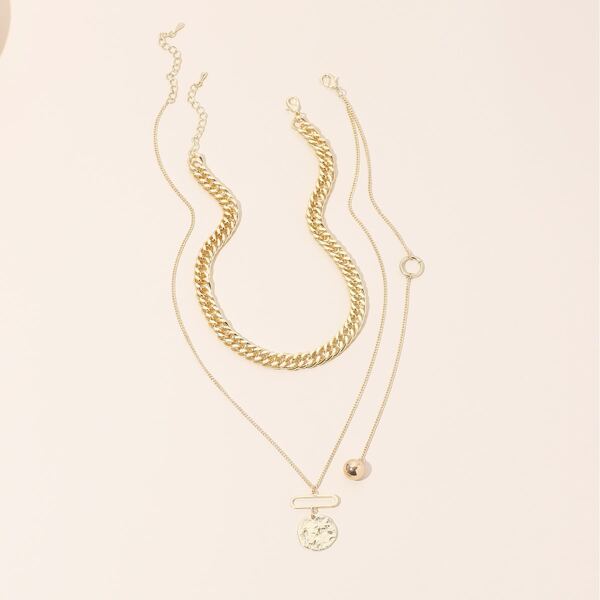 

2pcs Round Ball Charm Necklace, Gold