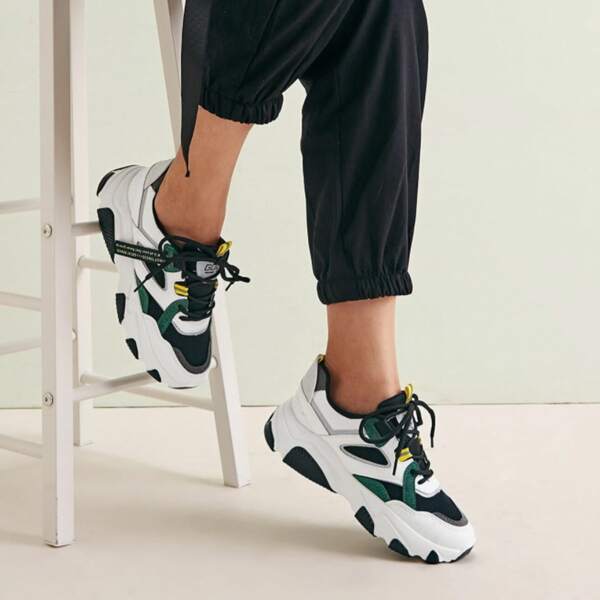 

Letter Tape Lace-up Front Wide Fit Sneakers, Multicolor