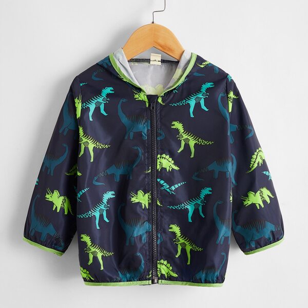 

Toddler Boys Cartoon Graphic Hooded Windbreaker Jacket, Navy blue